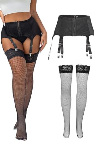 Garter Belt Set Plus Size Garter Belt and Thigh Highs Set Lace Suspender Belts for Women 6 Strap