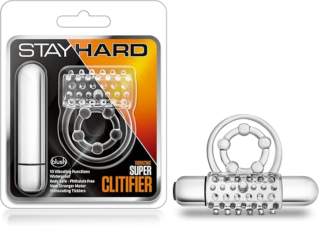 Blush Novelties Stay Hard Vibrating Super Clitifier - 10 Clit Stimulating Functions - Super Stretchy - Increase Stamina - Longer, Harder, Bigger Erections - Male Enhancement Sex Toy