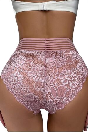 Women Sexy Floral Lace Panties High Waisted Sheer Cheeky Briefs Underwear