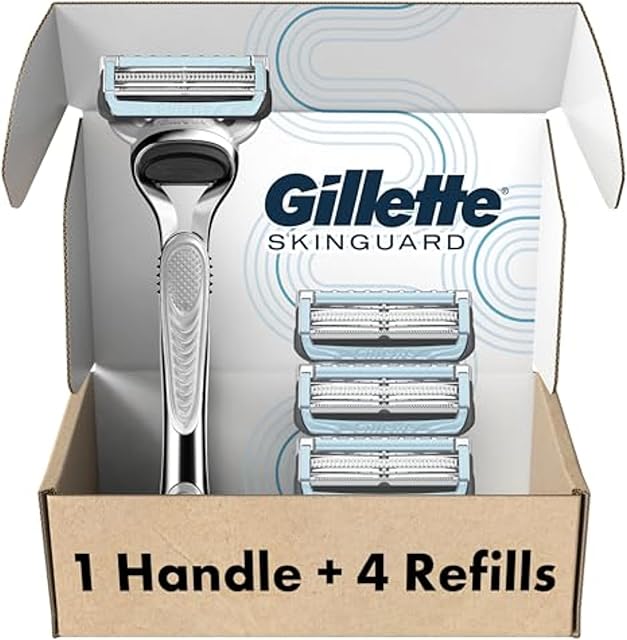 Gillette SkinGuard Razors, 1 Gillette Razor, 4 Razor Blade Refills, Designed for Men with Skin Irritation, Razor Bumps, and Sensitive Skin