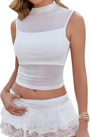Bralettes for Women Mesh Sheer Tank Top Tube Slim Y2K Camisole Lingerie