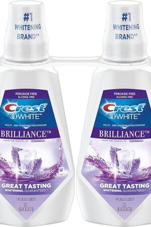 Crest Mouthwash/Mouth Rinse, 3D White Brilliance Whitening, Alcohol Free, Clean Mint, 2x1L (338 fl oz)