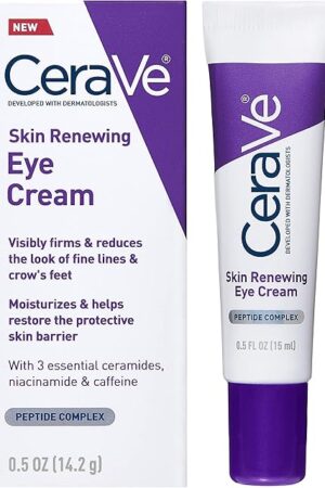 CeraVe Skin Renewing Eye Cream For Wrinkles, Under Eye Cream With Peptides + Caffeine + Niacinamide, For Wrinkles & Crows Feet, Paraben Free & Opthalmologist Tested