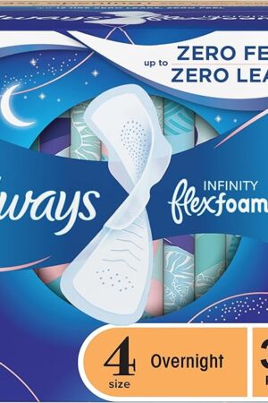 Always Infinity Feminine Pads for Women, Size 4 Overnight, with wings, unscented, 38 Count