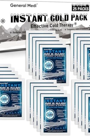 General Medi Instant Ice Cold Pack (4?x 55?) ? 25 Packs Disposable Cold Therapy Ice Packs for Pain Relief, Swelling, Inflammation, Sprains, Toothache ? for Athletes & Outdoor Activities
