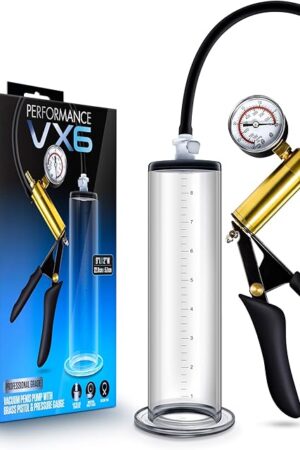 Blush Novelties Performance VX6 Penis Pump System for Men - Brass Pistol Grip, Pressure Gauge, 95" Cylinder, Quick Release Valve, Customizable Nterchange Compatible Male Penis Enlargement Device