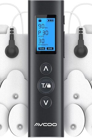 30 Modes TENS EMS Unit Compact Muscle Stimulator for Pain Relief of Back, Shoulder, Neck, Rechargeable & Portable Dual Channel EMS Muscle Stimulator with 30 Intensity Levels, 12 Electrode Pads