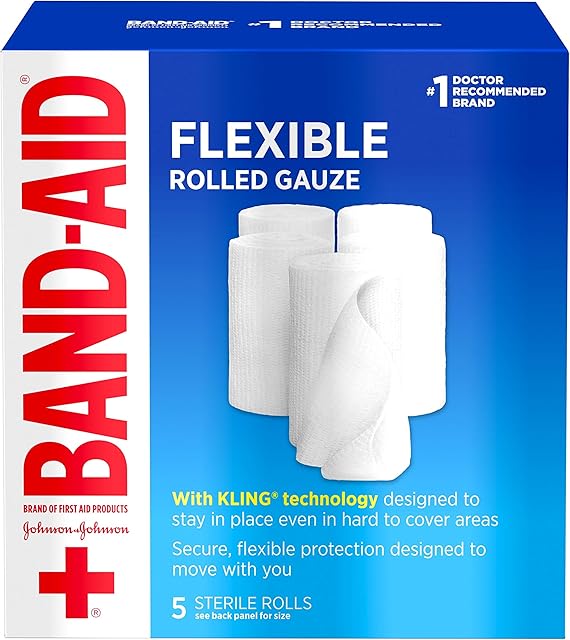 Band-Aid Brand of First Aid Products Flexible Rolled Gauze Dressing for Minor Wound Care, Soft Padding and Instant Absorption, 3 Inches by 21 Yards, Value Pack 5 ct