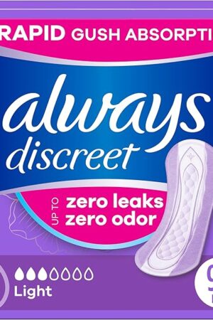 Always Discreet Adult Incontinence Pads for Women, Light Absorbency, Regular Length, Postpartum Pads, 30 Count x 3 Packs (90 Count Total) (Packaging May Vary)