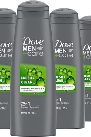 DOVE MEN + CARE Fortifying 2-in-1 Shampoo and Conditioner Fresh and Clean with Caffeine 4 Count For Everyday Care Helps Strengthen and Nourish Hair 12 oz