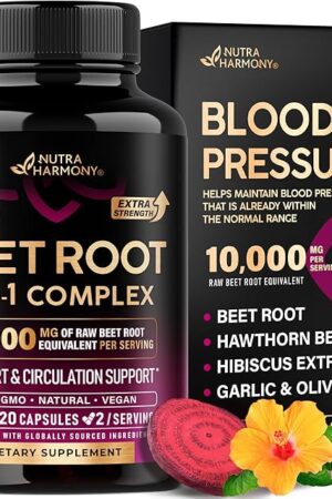 Beet Root Capsules - Healthy Blood Pressure Support Supplement** for Heart & Circulation Support - with Hawthorn Berry, Hibiscus & Garlic - Nitric Oxide for Energy - Made in USA, 120 Capsules