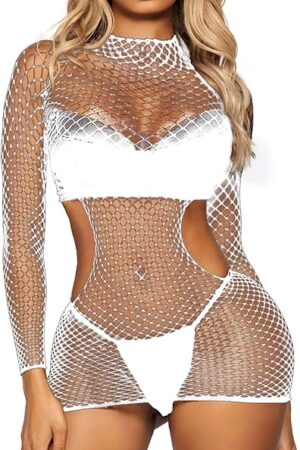 Womens Lingerie Fishnet Dress Mesh Bodysuit See Through Beachwear