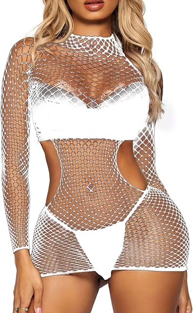 Womens Lingerie Fishnet Dress Mesh Bodysuit See Through Beachwear