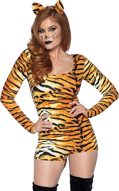 Women's 2 Pc Untamed Tiger Costume with Romper, Headband