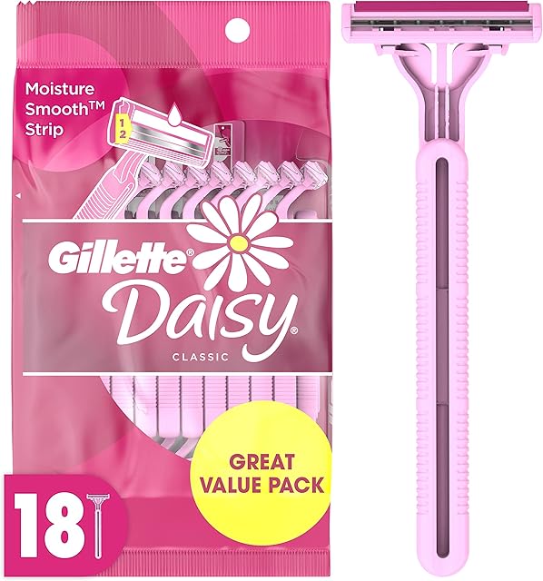 Gillette Venus Daisy Classic Disposable Razors for Women, 18 Count, Hair Removal for Women