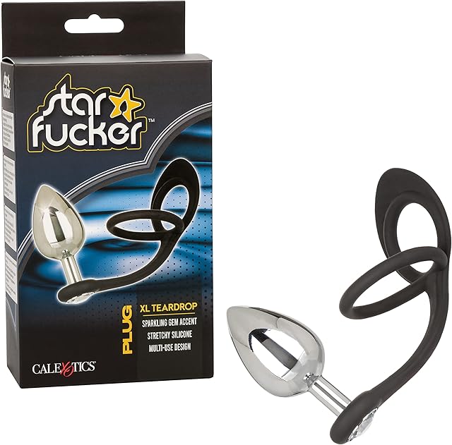 CalExotics Star F*cker XL Teardrop Plug Metal Probe Male Enhancement Support Ring Black