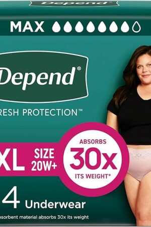 Depend Fresh Protection Adult Incontinence & Postpartum Bladder Leak Underwear for Women, Disposable, Maximum, Extra-Extra-Large, Blush, 44 Count (2 Packs of 22), Packaging May Vary