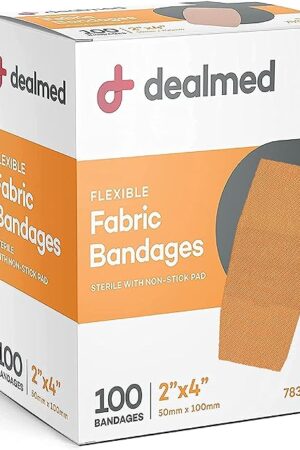 Dealmed Fabric Flexible Adhesive Bandages with Non-Stick Pad, Latex Free, Wound Care for First Aid Kit, 2" x 4" (Box of 100)