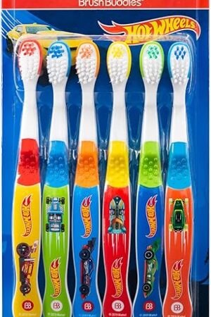Brush Buddies Hot Wheels Toothbrush for Kids, Kids Toothbrushes, Toothbrush Pack, Soft Bristles for Kids, Toddler Ages 2-4, 6PK