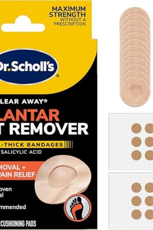 Dr Scholl's Clear Away Plantar Wart Remover Extra-Thick Bandages for Feet, 24 Treatments - Clinically Proven Effective Wart Removal and Cushioning Pain Relief, Comfortable Multi-Day Coverage Patches