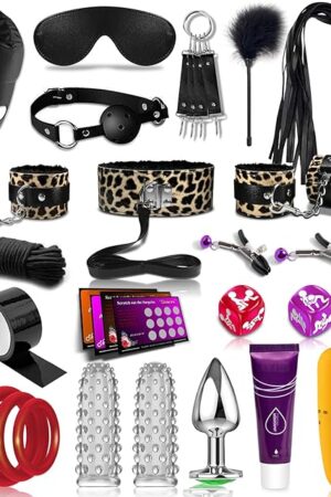 BDSM Kit - Adult Sex Toy Bondage Restraints Set with Paddle Handcuffs Mask and Anal Plug Games Card,Kinky Sex Toys for Couples, BDSM Set