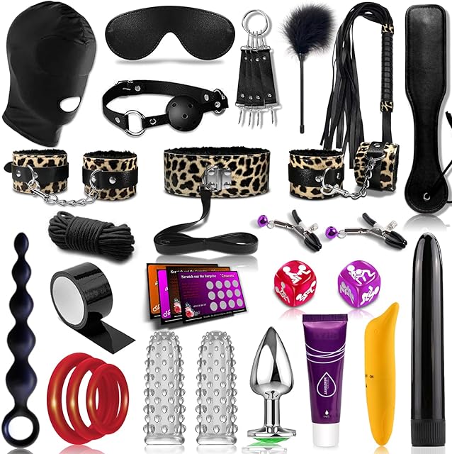 BDSM Kit - Adult Sex Toy Bondage Restraints Set with Paddle Handcuffs Mask and Anal Plug Games Card,Kinky Sex Toys for Couples, BDSM Set