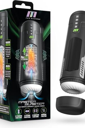 Blush M for Men Master Blaster 10.5" Male Masturbator, Vibrating, Stroking, Sucking Function - Realistic Penis Sleeve Pocket Pussy Stroker, Automatic Warming USB Charge Adult Sex Toy for Men - (Black)