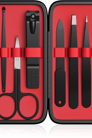 Yougai Tweezers Set,9 Pcs Professional Stainless Steel Tweezer Kit-Great Precision Eyebrow Tweezers for Ingrown Facial Hair with Leather Travel Case as Stocking Stuffing Gifts