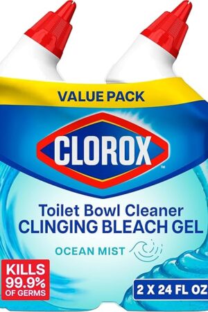 Clorox Toilet Bowl Cleaner, Clinging Bleach Gel, Ocean Mist - 24 Ounces, Pack of 2