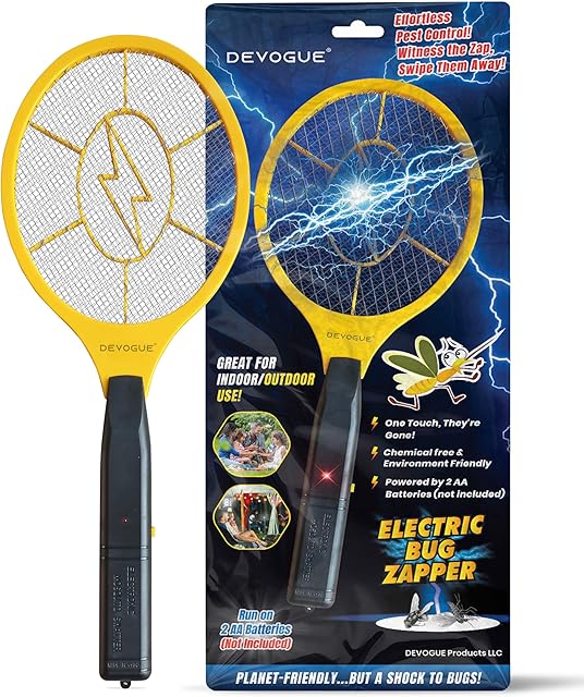 DEVOGUE? Electric Fly Swatter Bug Zapper Battery Operated Flies Killer Indoor & Outdoor Pest Control Mosquito Zapper and Insect Catcher Racket