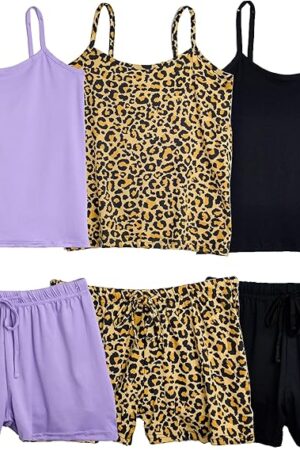 3 Pack: Women's Super Soft Pajama Set - Cute Cami Lounge Short and Top PJs Set (Available in Plus Size)