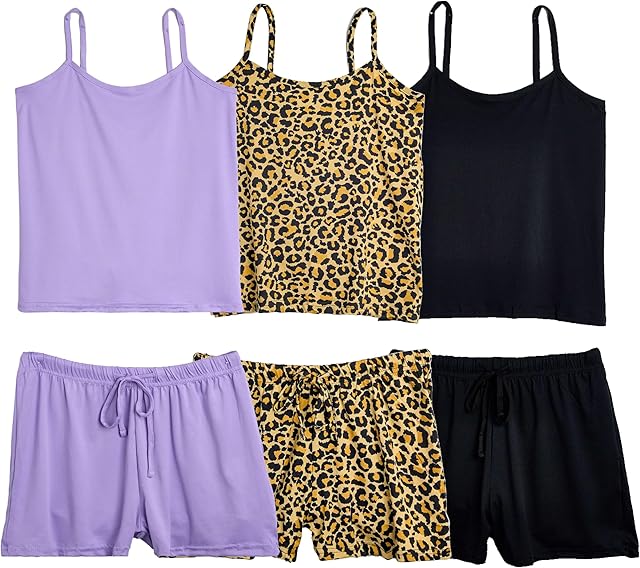 3 Pack: Women's Super Soft Pajama Set - Cute Cami Lounge Short and Top PJs Set (Available in Plus Size)