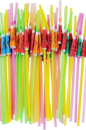 ALINK 50 Umbrella Parasol Drinking Straws, Hawaiian Beach Cocktail Luau Party Decorations Supplies