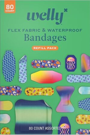 Welly Bandage Family Pack | Adhesive Flexible Fabric & Waterproof Bandages | Assorted Shapes and Patterns for Minor Cuts, Scrapes, and Wounds - 80 Count