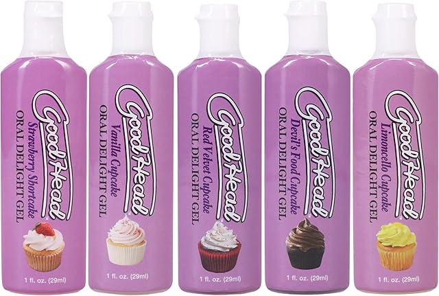 Doc Johnson GoodHead - Oral Delight Gel - Cupcakes - Vanilla Cupcake, Devil's Food Cupcake, Strawberry Shortcake, Limoncello Cupcake, Red Velvet Cupcake - 5 x 1 fl oz (5 X 29ml)