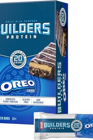 CLIF BUILDERS Protein Bars - OREO-Flavored - 20g Plant Based Protein - Gluten Free - Non-GMO - Low Glycemic - No Artificial Sweeteners - 24 oz (12 Pack)