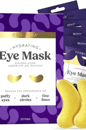 DERMORA Golden Glow Under Eye Patches | Rejuvenating Treatment | Dark Circles, Puffy Eyes, Refreshing, Revitalizing, Travel, Wrinkles | 20 Pairs Eye Gels