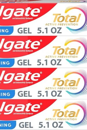 Colgate Total Whitening Toothpaste Gel, 10 Benefits, No Trade-Offs, Freshens Breath, Whitens Teeth and Provides Sensitivity Relief, Mint Flavor, 4 Pack, 51 Oz Tubes
