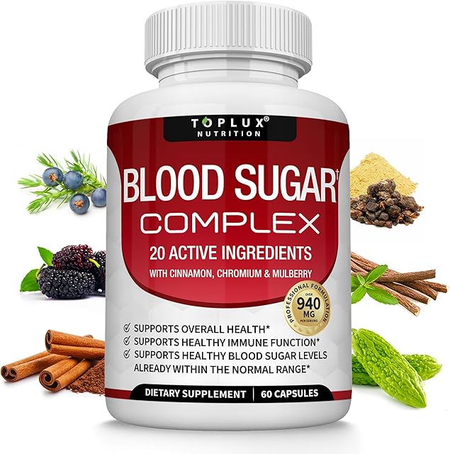 Blood Sugar Complex Supplement - Supports Healthy Blood Sugar Levels Already Within Normal Range All Natural with Cinnamon, Bitter Melon, Chromium, Mulberry, Alpha Lipoic Acid, Non-GMO, 60 Capsules