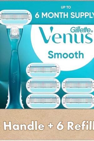 Gillette Venus Smooth Women's Razor Handle + 6 Refills with Soft-Grip Gel Handle