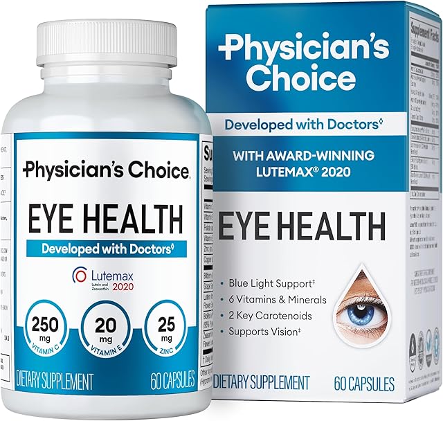 AREDS 2 Eye Vitamin & Mineral Supplement with Lutein, Zeaxanthin & Bilberry, Vitamins C & E, Zinc & Copper - Supports Eye Strain, Dry Eyes, Blue Light & Vision Health - Developed with Doctors