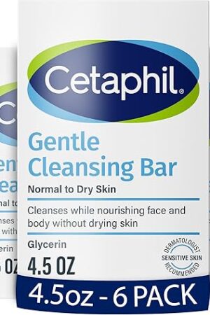 CETAPHIL Gentle Cleansing Bar, 45 oz Bar (Pack of 6), Nourishing Cleansing Bar For Dry, Sensitive Skin, Non-Comedogenic, (Packaging May Vary)