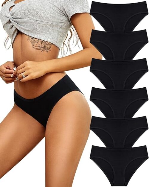 Womens Underwear Cotton Hipster Panties Breathable Sexy Cheeky Stretch Soft Ladies Bikini Underwear 6 Pack S-XXL