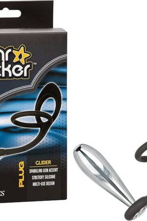 CalExotics Star F*cker Glider Plug  Metal Probe Male Enhancement Support Ring  Black