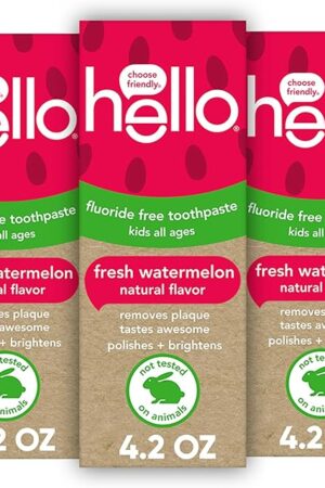 Hello Natural Watermelon Flavor Baby & Kids Fluoride Free Toothpaste, Vegan, SLS Free, Gluten Free, Safe to Swallow for Baby and Toddlers, 42 Ounce (Pack of 3)