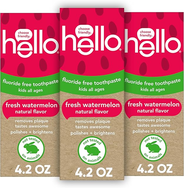 Hello Natural Watermelon Flavor Baby & Kids Fluoride Free Toothpaste, Vegan, SLS Free, Gluten Free, Safe to Swallow for Baby and Toddlers, 42 Ounce (Pack of 3)