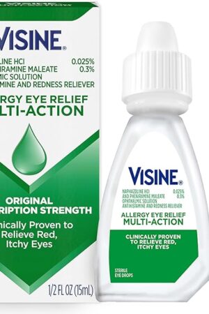 Visine Allergy Eye Relief Multi-Action Antihistamine & Redness Reliever Eye Drops with Pheniramine Maleate & Naphazoline HCl, Allergy Eye Drop Treatment for Red, Itchy Eyes, 05 fl oz