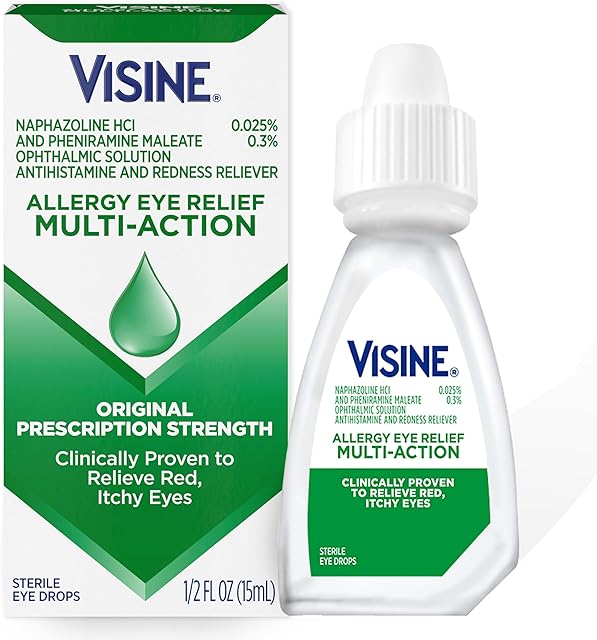 Visine Allergy Eye Relief Multi-Action Antihistamine & Redness Reliever Eye Drops with Pheniramine Maleate & Naphazoline HCl, Allergy Eye Drop Treatment for Red, Itchy Eyes, 05 fl oz