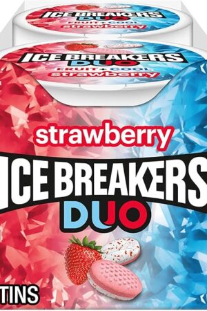 ICE BREAKERS Duo Fruit Plus Cool Strawberry Flavored Sugar Free Mints Pucks, 13 oz (8 Count)