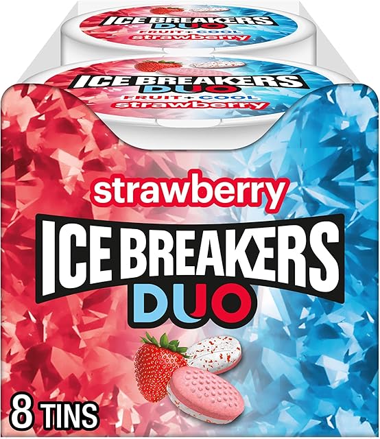 ICE BREAKERS Duo Fruit Plus Cool Strawberry Flavored Sugar Free Mints Pucks, 13 oz (8 Count)